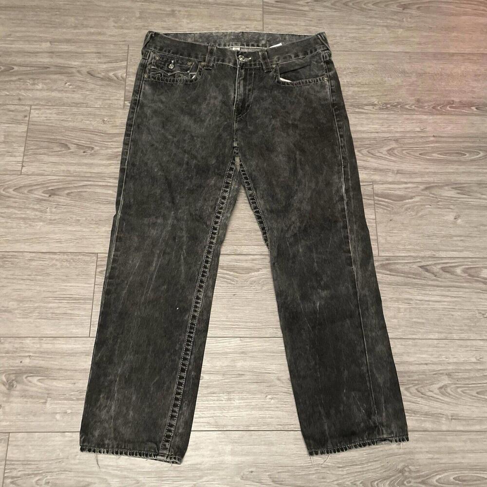 True Religion World Tour Men's Straight Slim Leg Stone Wash Denim Jeans 34x28 - Picture 2 of 8